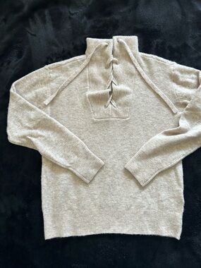 Scotch & Soda Cream Lace-Up Funnel Neck Women's Sweater